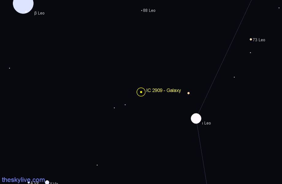 Finder chart IC 2909 - Galaxy in Leo star