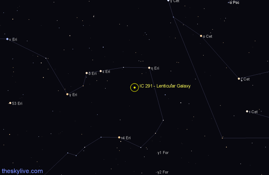 Finder chart IC 291 - Lenticular Galaxy in Eridanus star