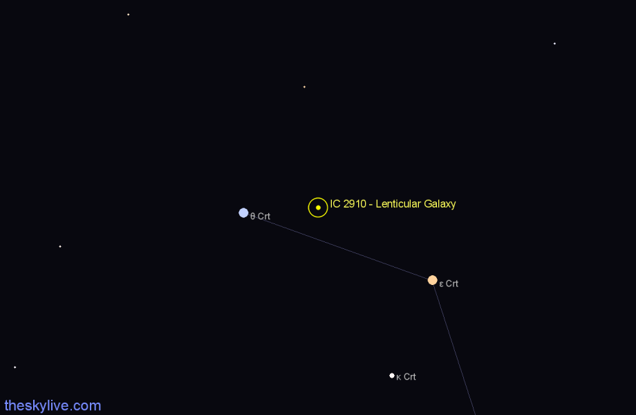 Finder chart IC 2910 - Lenticular Galaxy in Crater star