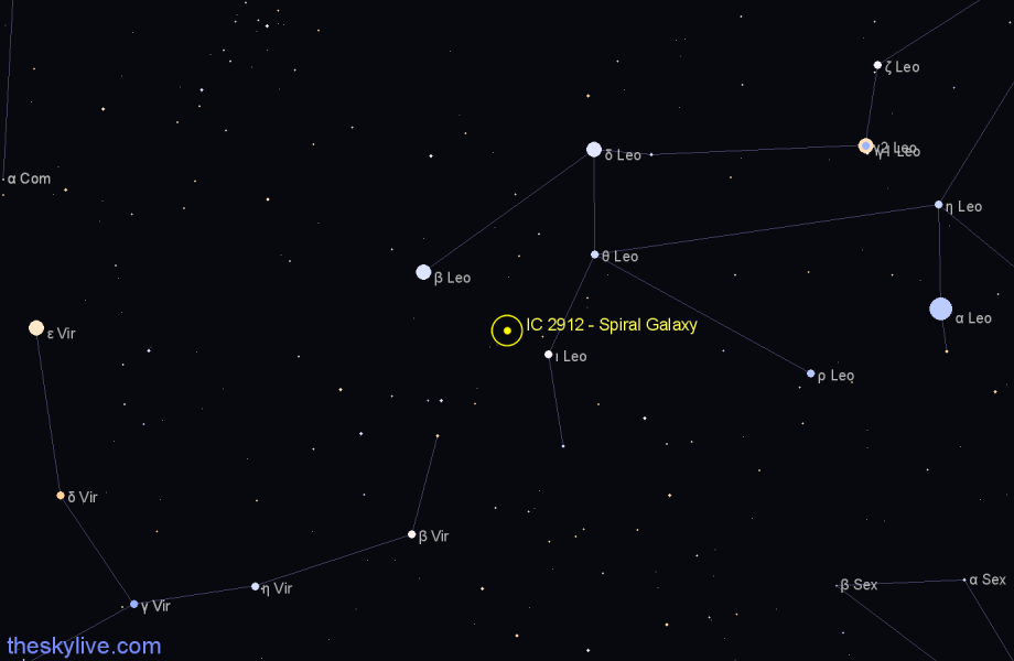 Finder chart IC 2912 - Spiral Galaxy in Leo star