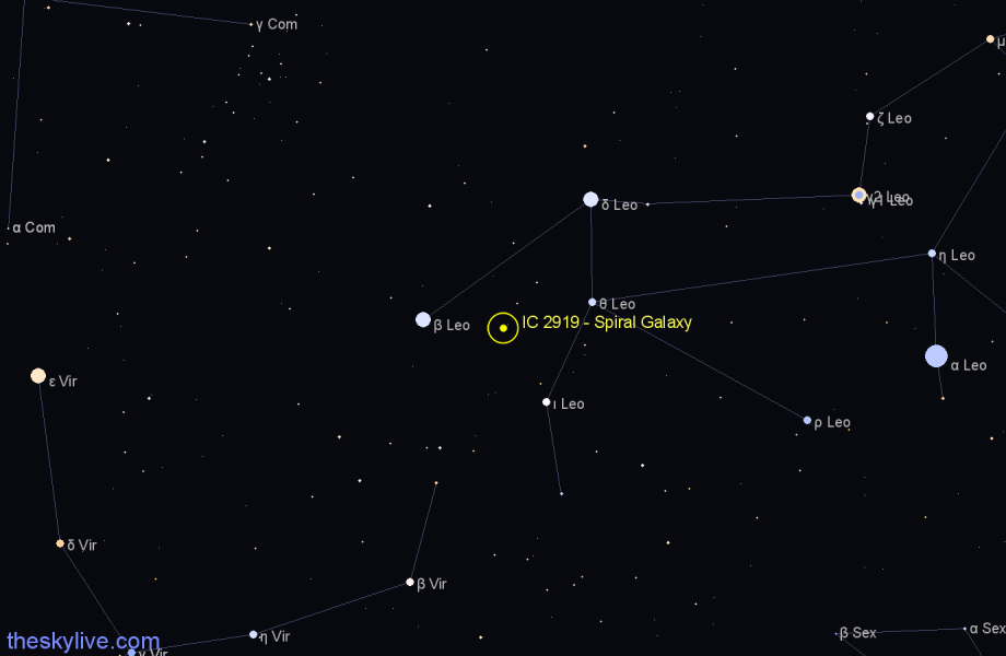 Finder chart IC 2919 - Spiral Galaxy in Leo star