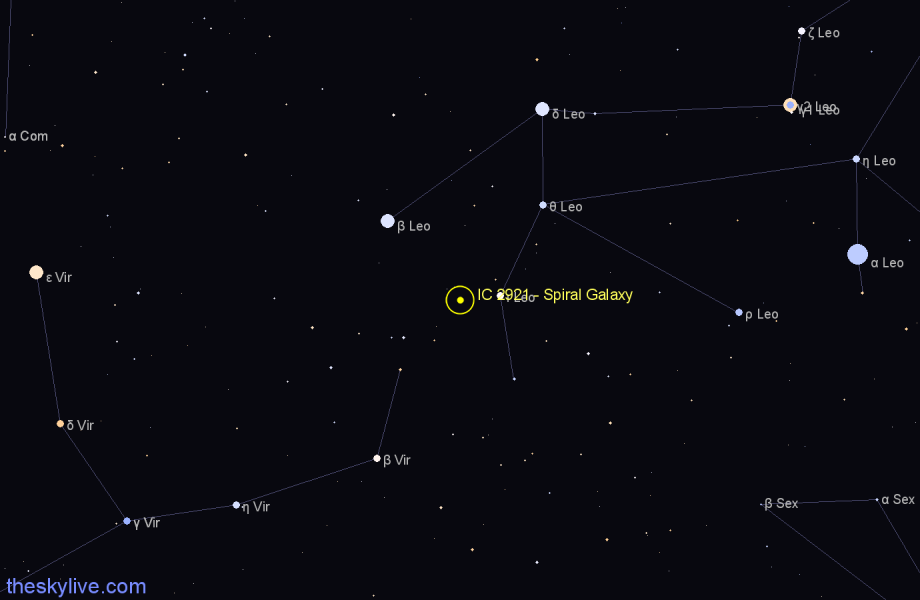 Finder chart IC 2921 - Spiral Galaxy in Leo star