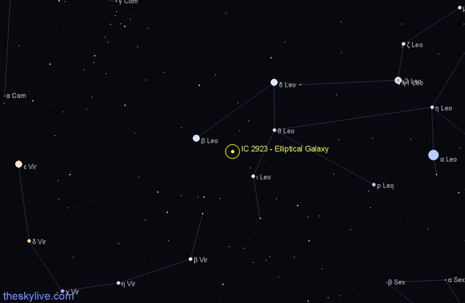 Finder chart IC 2923 - Elliptical Galaxy in Leo star