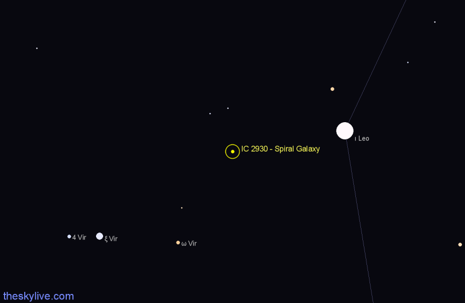 Finder chart IC 2930 - Spiral Galaxy in Leo star