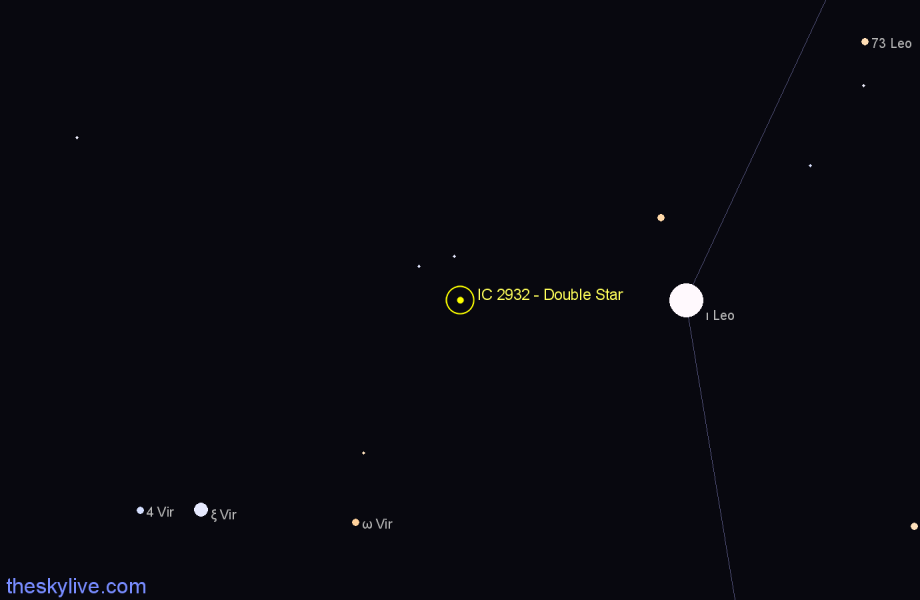 Finder chart IC 2932 - Double Star in Leo star