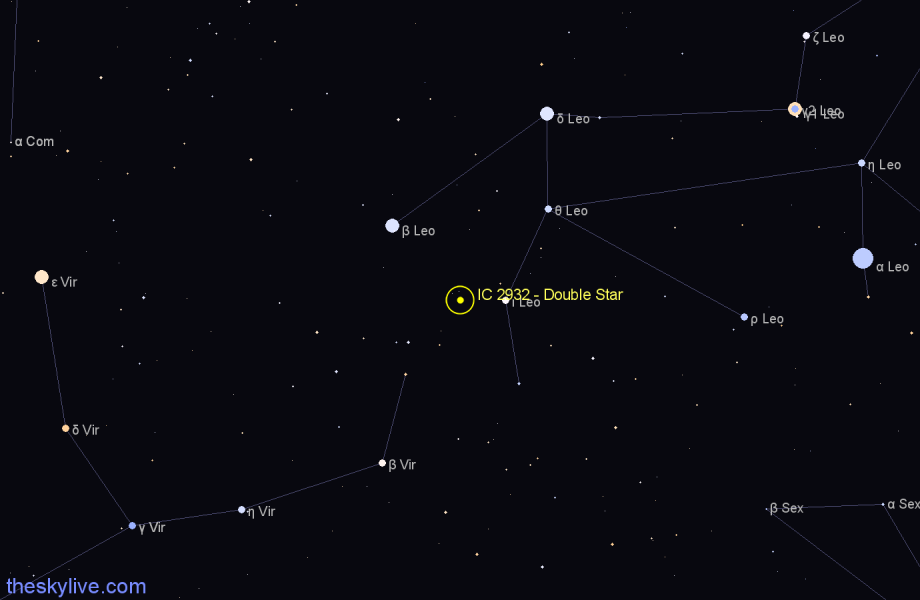 Finder chart IC 2932 - Double Star in Leo star