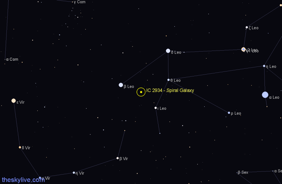 Finder chart IC 2934 - Spiral Galaxy in Leo star