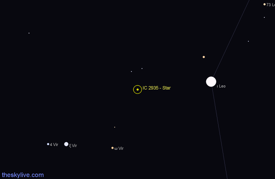 Finder chart IC 2935 - Star in Leo star