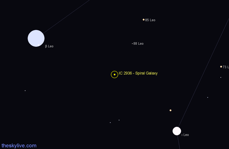 Finder chart IC 2936 - Spiral Galaxy in Leo star