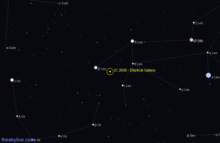 Finder chart IC 2938 - Elliptical Galaxy in Leo star