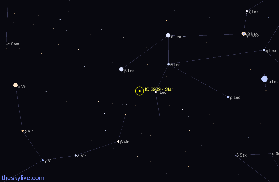 Finder chart IC 2939 - Star in Leo star