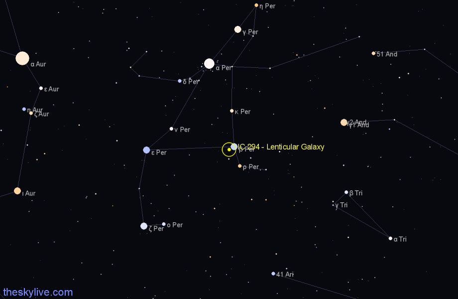 Finder chart IC 294 - Lenticular Galaxy in Perseus star