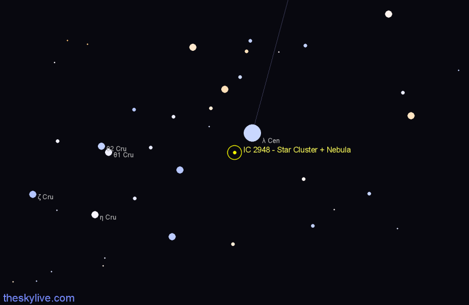 Finder chart IC 2948 - Star Cluster + Nebula in Centaurus star