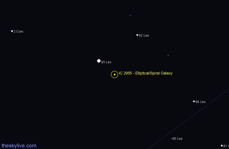 Finder chart IC 2955 - Elliptical/Spiral Galaxy in Leo star