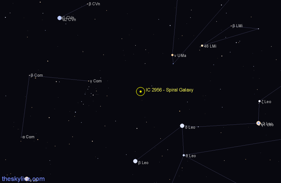 Finder chart IC 2956 - Spiral Galaxy in Leo star