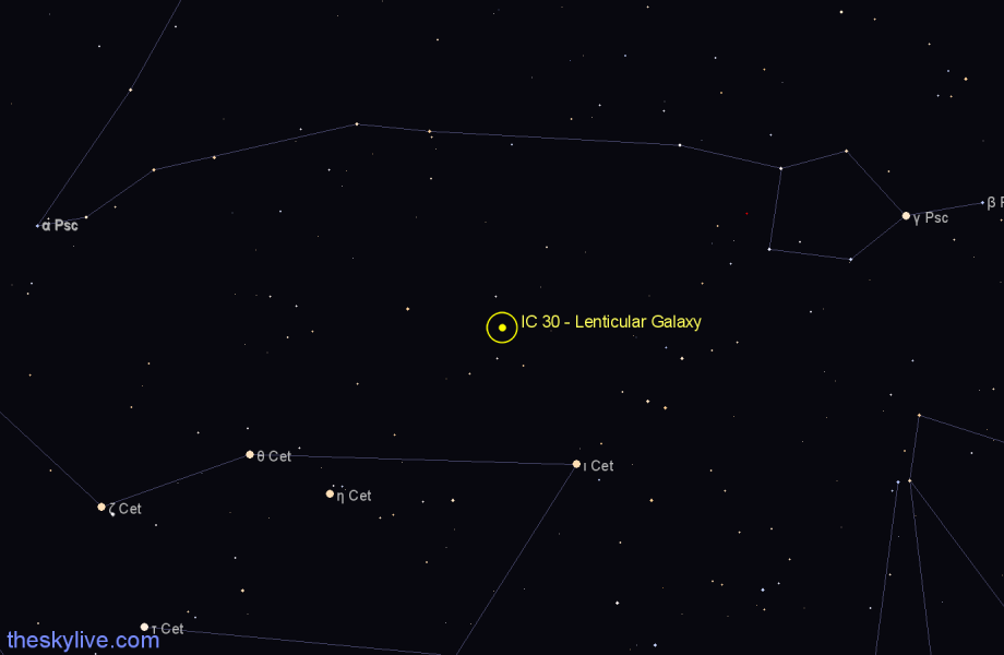 Finder chart IC 30 - Lenticular Galaxy in Cetus star