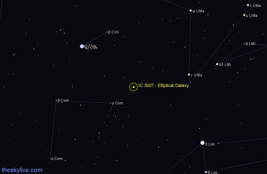 Finder chart IC 3007 - Elliptical Galaxy in Coma Berenices star