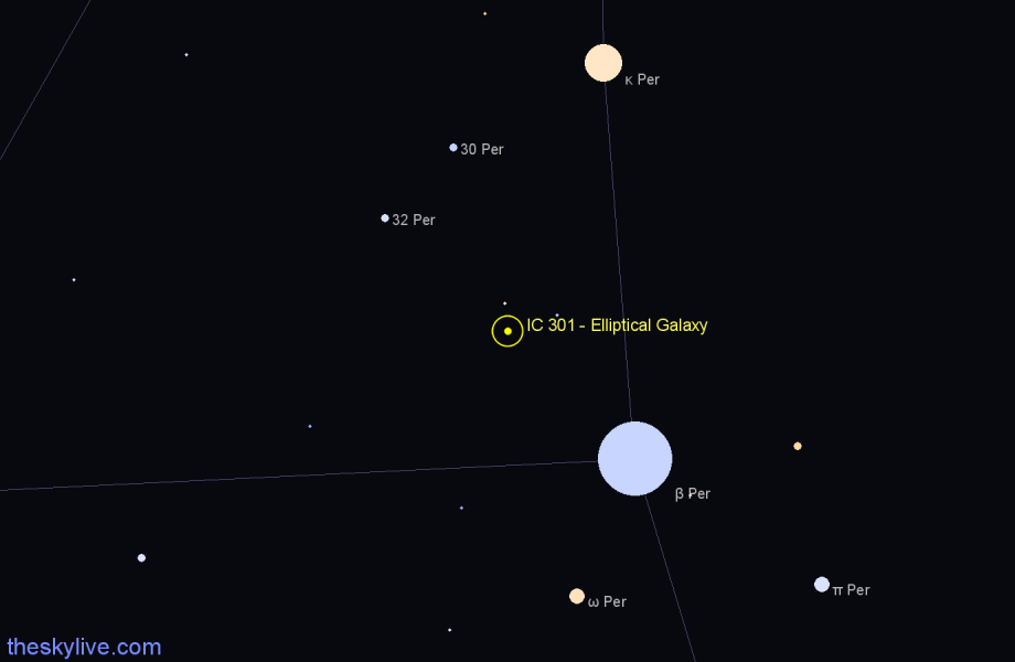 Finder chart IC 301 - Elliptical Galaxy in Perseus star