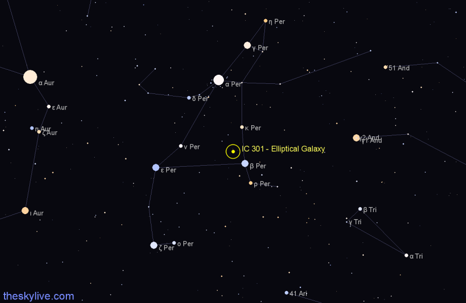 Finder chart IC 301 - Elliptical Galaxy in Perseus star