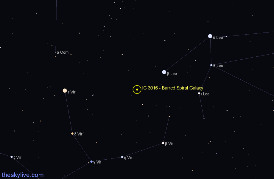 Finder chart IC 3016 - Barred Spiral Galaxy in Virgo star