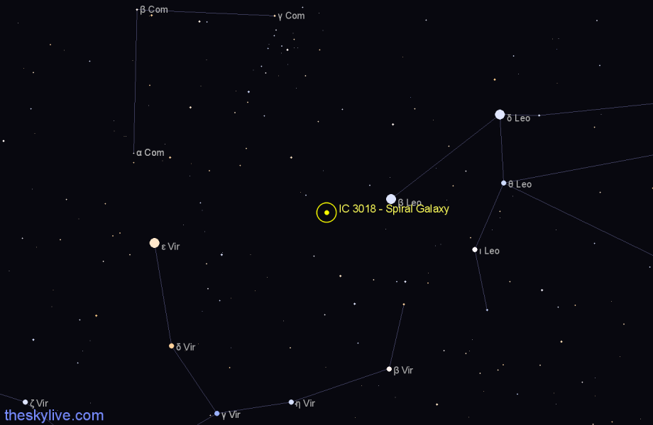 Finder chart IC 3018 - Spiral Galaxy in Coma Berenices star