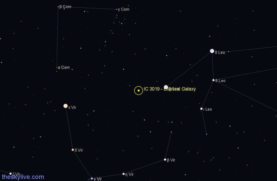 Finder chart IC 3019 - Elliptical Galaxy in Coma Berenices star