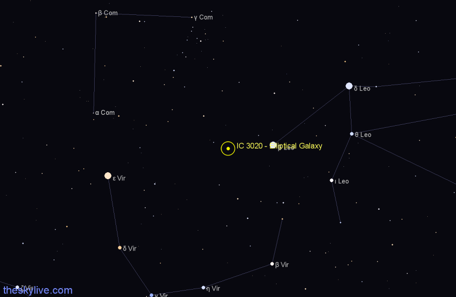 Finder chart IC 3020 - Elliptical Galaxy in Coma Berenices star