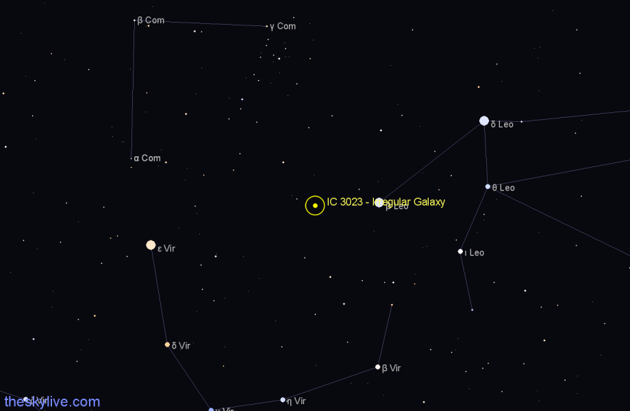 Finder chart IC 3023 - Irregular Galaxy in Coma Berenices star