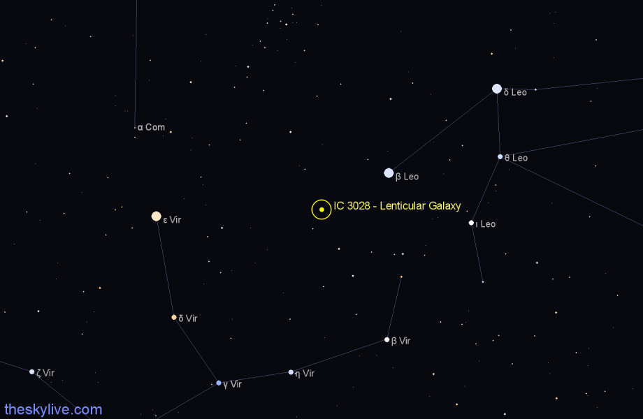 Finder chart IC 3028 - Lenticular Galaxy in Virgo star