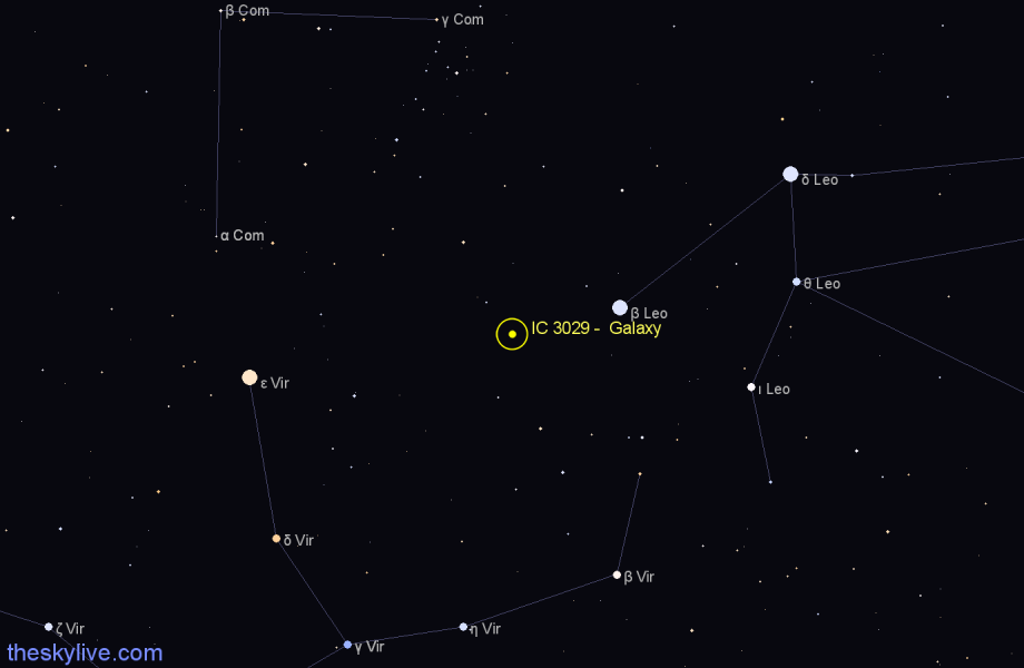 Finder chart IC 3029 - Galaxy in Virgo star