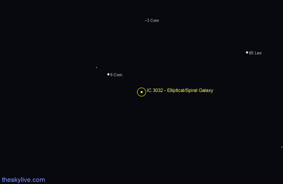 Finder chart IC 3032 - Elliptical/Spiral Galaxy in Coma Berenices star