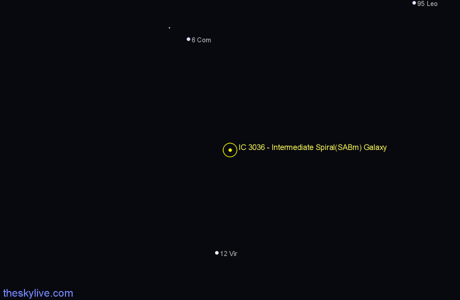 Finder chart IC 3036 - Intermediate Spiral(SABm) Galaxy in Virgo star