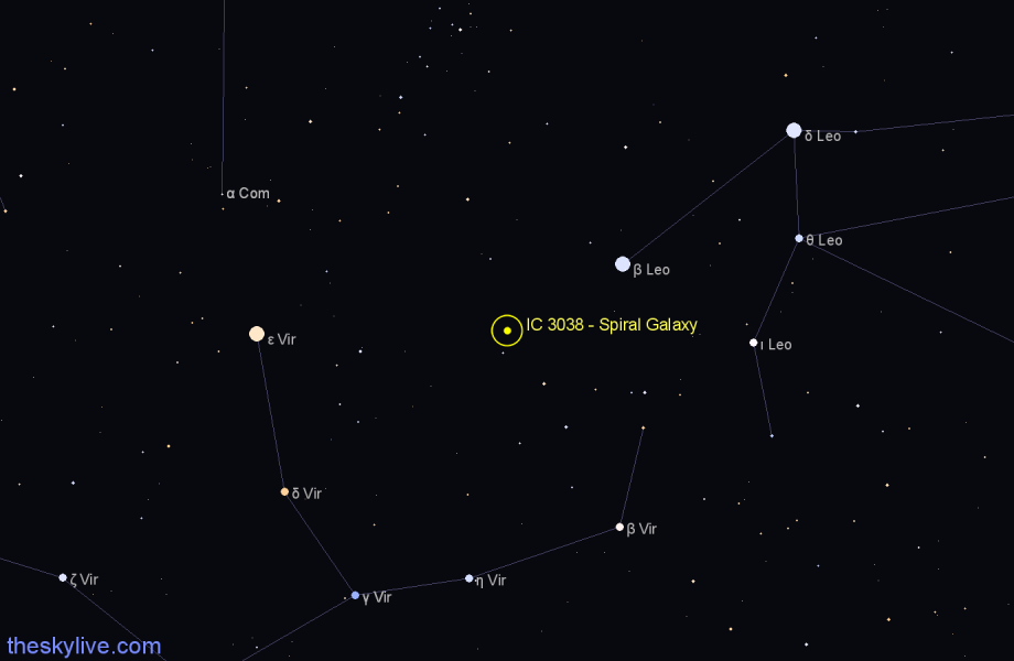 Finder chart IC 3038 - Spiral Galaxy in Virgo star