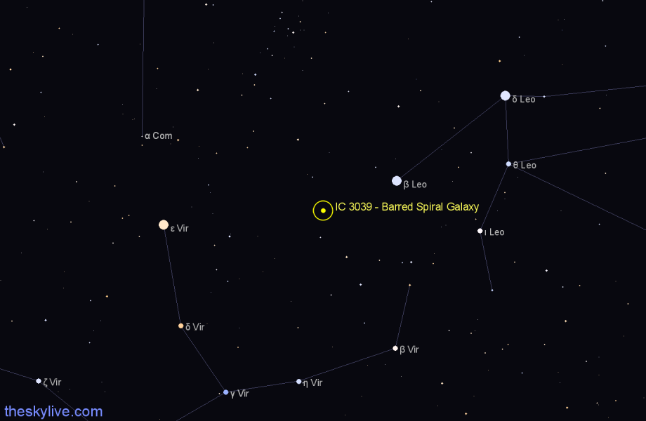 Finder chart IC 3039 - Barred Spiral Galaxy in Virgo star