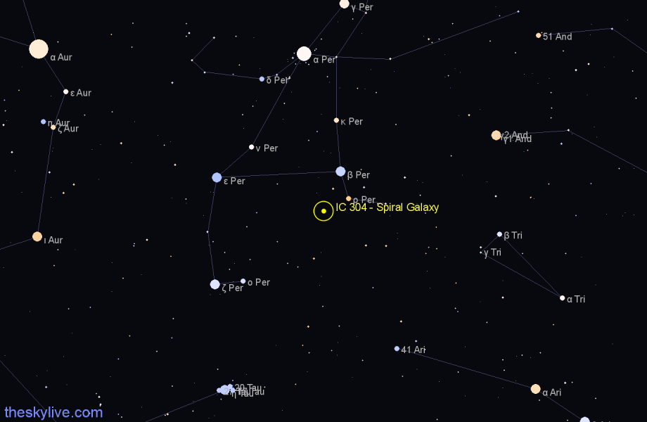 Finder chart IC 304 - Spiral Galaxy in Perseus star