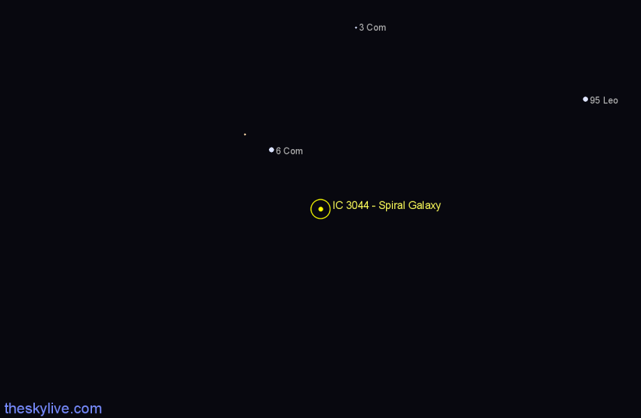 Finder chart IC 3044 - Spiral Galaxy in Coma Berenices star