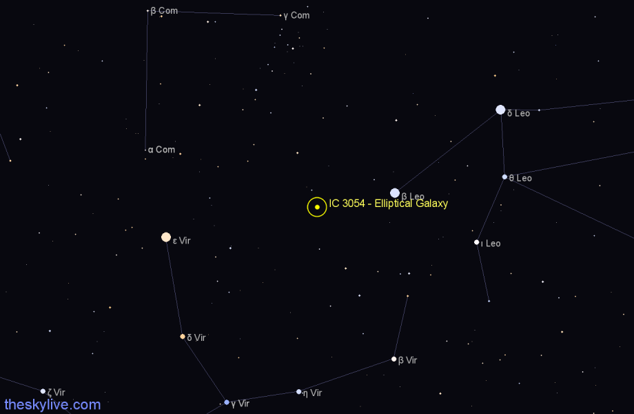 Finder chart IC 3054 - Elliptical Galaxy in Coma Berenices star