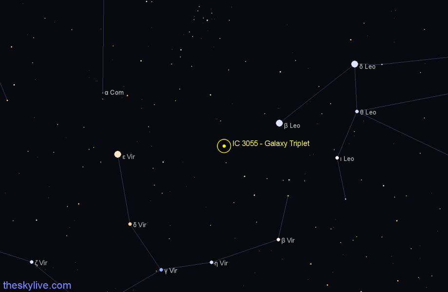 Finder chart IC 3055 - Galaxy Triplet in Virgo star