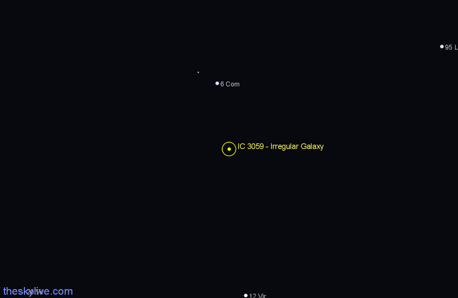 Finder chart IC 3059 - Irregular Galaxy in Coma Berenices star