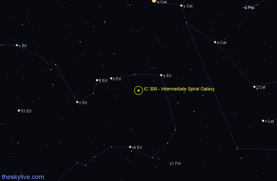 Finder chart IC 306 - Intermediate Spiral Galaxy in Eridanus star