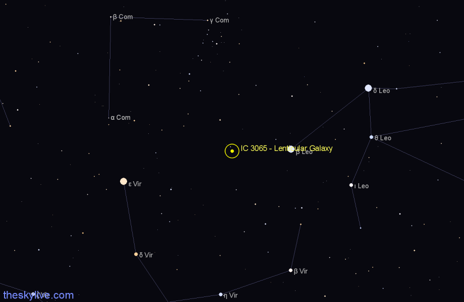 Finder chart IC 3065 - Lenticular Galaxy in Coma Berenices star