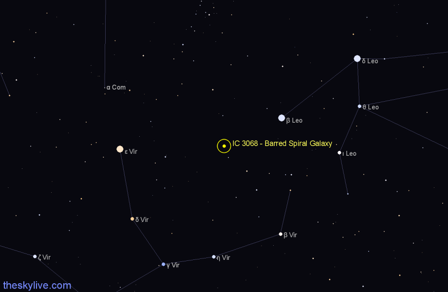 Finder chart IC 3068 - Barred Spiral Galaxy in Virgo star