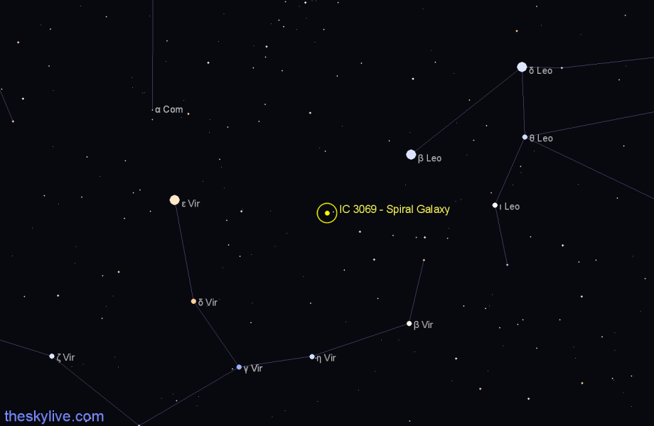 Finder chart IC 3069 - Spiral Galaxy in Virgo star