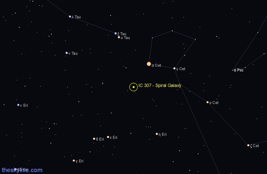 Finder chart IC 307 - Spiral Galaxy in Cetus star