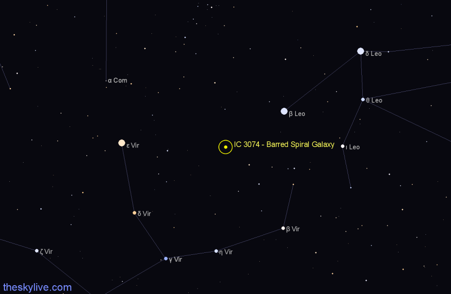 Finder chart IC 3074 - Barred Spiral Galaxy in Virgo star