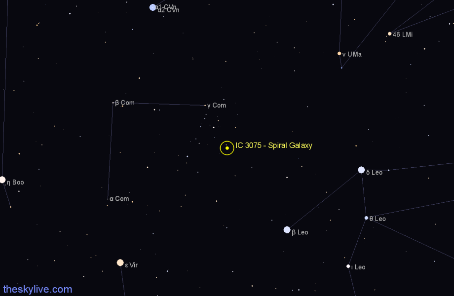 Finder chart IC 3075 - Spiral Galaxy in Coma Berenices star