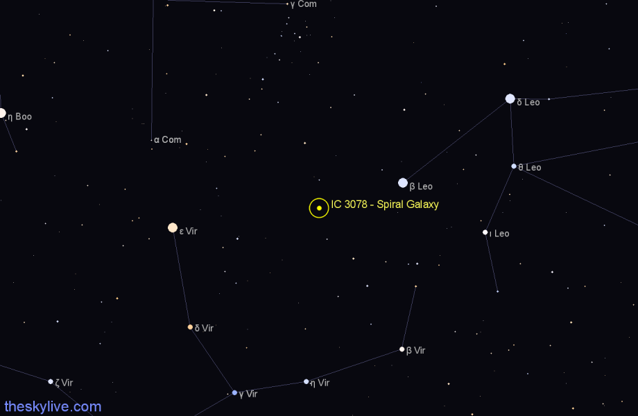 Finder chart IC 3078 - Spiral Galaxy in Virgo star