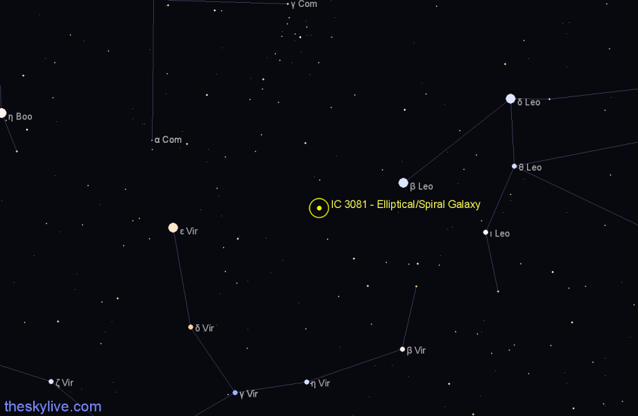 Finder chart IC 3081 - Elliptical/Spiral Galaxy in Virgo star