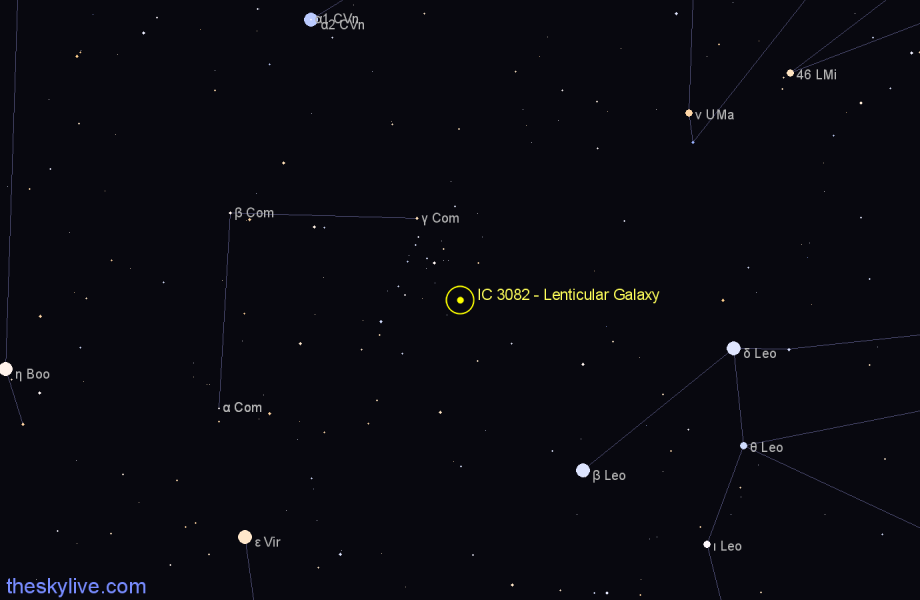 Finder chart IC 3082 - Lenticular Galaxy in Coma Berenices star