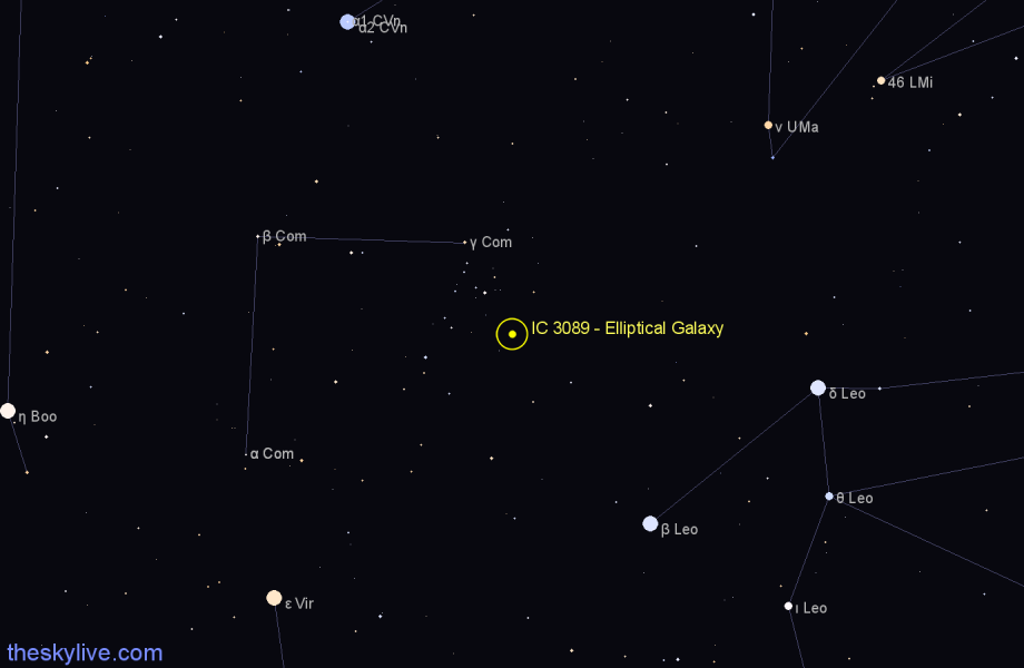 Finder chart IC 3089 - Elliptical Galaxy in Coma Berenices star